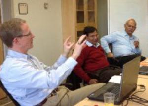 Mike Garvin talks with Professor Mukesh Sharma and Professor Sudhir Misra from the IITin Kanpur 